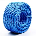 Heavy Duty Twisted PP/Polyester/Nylon Rope, Weather-Resistant & Waterproof Rope for Pool, Marine, Camping, Household Use, Construction & Rigging Applications (Blue, 5/16in X 32FT)