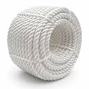 Heavy Duty Twisted PP/Polyester/Nylon Rope, Weather-Resistant & Waterproof Rope for Pool, Marine, Camping, Household Use, Construction & Rigging Applications (White, 5/16in X 32FT)