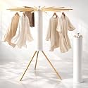Heavy-Duty Wooden Tripod Clothes Drying Rack, 16 Rods, Large Capacity, 360° Airflow Umbrella Dryer, Foldable Space-Saving Floor Stand for Indoor Outdoor Use