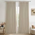 Heavy Natural Linen 100% Light Blocking Curtains &amp; Drapes 96 Inches Long 2 Panels Set for Bedroom, Neutral Pinch Pleated Black Out Thermal Warm Beige Curtain for Summer Heat Energy Efficient 40W x 96L