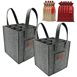 2 pack wine bottle carrier felt wine holder bag with removable divider 9 bottles for travel party holiday