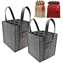 2 Pack Wine Bottle Carrier Felt Wine Holder Bag with Removable Divider 9 Bottles for Travel Party Holiday