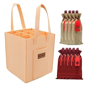wine bottle carrier felt wine holder bag with removable divider 9 bottles for travel party holiday