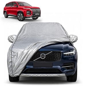 hector 100 waterproof car cover  dustproof sun protection cover  soft cotton lining  triple stitched  mirror pocket  antenna pocket  all weather body cover silver with yellow piping