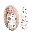 Hedgehog Mushroom Newborn Swaddle Blanket with Beanie Set, Soft and Stretchy Receiving Blanket Swaddlling Blanket for Boy and Girl