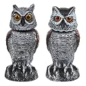 Hedoc 2 Pack Fake Owl Decoys to Scare Birds Away, Rotating Head Bird Deterrents, Nature Enemy Scarecrow Plastic Statues, Pest Repellent for Gardens and Patios