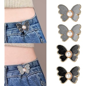 pant waist tightener adjustable waist buckle set extra button for jeans to make tighter instant jeans button pins for pants jeans skirts 1 black butterfly