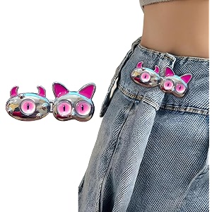 pant waist tightener adjustable waist buckle set extra button for jeans to make tighter instant jeans button pins for pants jeans skirts 1 dark pink cat