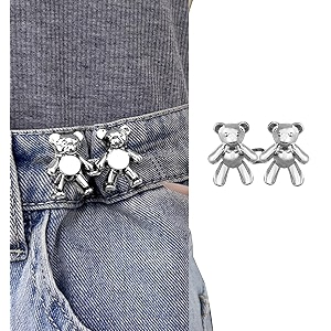 pant waist tightener adjustable waist buckle set extra button for jeans to make tighter instant jeans button pins for pants jeans skirts 1 silver teddy bear