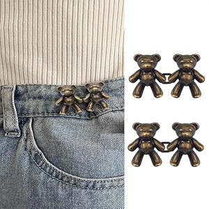 pant waist tightener adjustable waist buckle set extra button for jeans to make tighter instant jeans button pins for pants jeans skirts 2 brown teddy bear