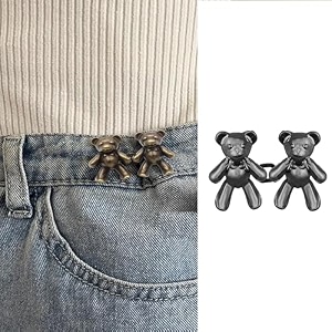 pant waist tightener adjustable waist buckle set extra button for jeans to make tighter instant jeans button pins for pants jeans skirts 1 black teddy bear