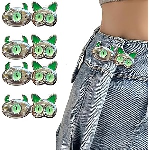 pant waist tightener adjustable waist buckle set extra button for jeans to make tighter instant jeans button pins for pants jeans skirts 4 green cat