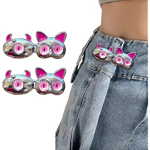pant waist tightener adjustable waist buckle set extra button for jeans to make tighter instant jeans button pins for pants jeans skirts 2 dark pink cat