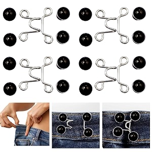 pant waist tightener adjustable waist buckle set extra button for jeans to make tighter instant jeans button pins for pants jeans skirts 4 black pearl waist pin