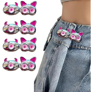 pant waist tightener adjustable waist buckle set extra button for jeans to make tighter instant jeans button pins for pants jeans skirts 4 dark pink cat