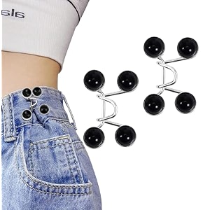 pant waist tightener adjustable waist buckle set extra button for jeans to make tighter instant jeans button pins for pants jeans skirts 2 black pearl waist pin