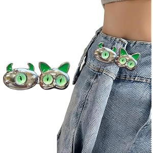 pant waist tightener adjustable waist buckle set extra button for jeans to make tighter instant jeans button pins for pants jeans skirts 1 green cat