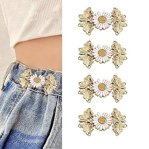 pant waist tightener adjustable waist buckle set extra button for jeans to make tighter instant jeans button pins for pants jeans skirts 4 golden flower