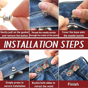 pant waist tightener adjustable waist buckle set extra button for jeans to make tighter instant jeans button pins for pants jeans skirts 4 red cat