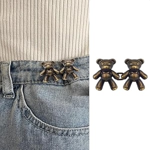 pant waist tightener adjustable waist buckle set extra button for jeans to make tighter instant jeans button pins for pants jeans skirts 1 brown teddy bear