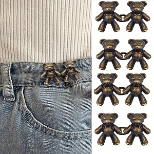 pant waist tightener adjustable waist buckle set extra button for jeans to make tighter instant jeans button pins for pants jeans skirts 4 brown teddy bear