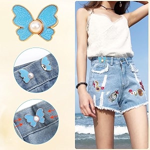 pant waist tightener adjustable waist buckle set extra button for jeans to make tighter instant jeans button pins for pants jeans skirts 2 gray butterfly