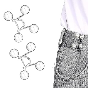 pant waist tightener adjustable waist buckle set extra button for jeans to make tighter instant jeans button pins for pants jeans skirts 2 white pearl waist pin