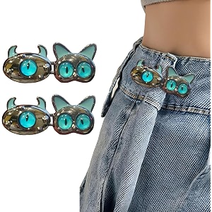 pant waist tightener adjustable waist buckle set extra button for jeans to make tighter instant jeans button pins for pants jeans skirts 2 blue cat