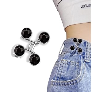 pant waist tightener adjustable waist buckle set extra button for jeans to make tighter instant jeans button pins for pants jeans skirts 1 black diamond waist pin