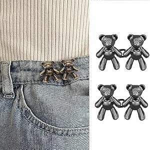 pant waist tightener adjustable waist buckle set extra button for jeans to make tighter instant jeans button pins for pants jeans skirts 2 black teddy bear