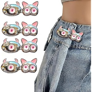 pant waist tightener adjustable waist buckle set extra button for jeans to make tighter instant jeans button pins for pants jeans skirts 4 light pink cat