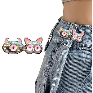 pant waist tightener adjustable waist buckle set extra button for jeans to make tighter instant jeans button pins for pants jeans skirts 1 light pink cat