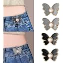 Pant Waist Tightener, Adjustable Waist Buckle Set, Extra Button for Jeans to Make Tighter, Instant Jeans Button Pins for Pants Jeans Skirts, (1, Black Butterfly)