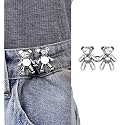 Pant Waist Tightener, Adjustable Waist Buckle Set, Extra Button for Jeans to Make Tighter, Instant Jeans Button Pins for Pants Jeans Skirts, (1, Silver Teddy Bear)