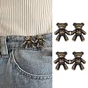 Pant Waist Tightener, Adjustable Waist Buckle Set, Extra Button for Jeans to Make Tighter, Instant Jeans Button Pins for Pants Jeans Skirts, (2, Brown Teddy Bear)