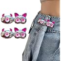 Pant Waist Tightener, Adjustable Waist Buckle Set, Extra Button for Jeans to Make Tighter, Instant Jeans Button Pins for Pants Jeans Skirts, (2, Dark Pink cat)