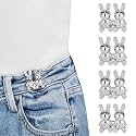Pant Waist Tightener, Adjustable Waist Buckle Set, Extra Button for Jeans to Make Tighter, Instant Jeans Button Pins for Pants Jeans Skirts, (4, Silver Rabbit)