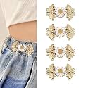 Pant Waist Tightener, Adjustable Waist Buckle Set, Extra Button for Jeans to Make Tighter, Instant Jeans Button Pins for Pants Jeans Skirts, (4, Golden Flower)