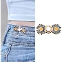 Pant Waist Tightener, Adjustable Waist Buckle Set, Extra Button for Jeans to Make Tighter, Instant Jeans Button Pins for Pants Jeans Skirts, (1, Black Jointflower)