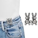Pant Waist Tightener, Adjustable Waist Buckle Set, Extra Button for Jeans to Make Tighter, Instant Jeans Button Pins for Pants Jeans Skirts, (1, Black Rabbit)