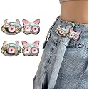 Pant Waist Tightener, Adjustable Waist Buckle Set, Extra Button for Jeans to Make Tighter, Instant Jeans Button Pins for Pants Jeans Skirts, (2, Light Pink cat)