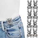 Pant Waist Tightener, Adjustable Waist Buckle Set, Extra Button for Jeans to Make Tighter, Instant Jeans Button Pins for Pants Jeans Skirts, (4, Black Rabbit)