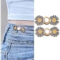 Pant Waist Tightener, Adjustable Waist Buckle Set, Extra Button for Jeans to Make Tighter, Instant Jeans Button Pins for Pants Jeans Skirts, (2, Black Jointflower)