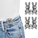 Pant Waist Tightener, Adjustable Waist Buckle Set, Extra Button for Jeans to Make Tighter, Instant Jeans Button Pins for Pants Jeans Skirts, (2, Black Rabbit)