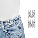 Pant Waist Tightener, Adjustable Waist Buckle Set, Extra Button for Jeans to Make Tighter, Instant Jeans Button Pins for Pants Jeans Skirts, (2, Silver Rabbit)