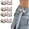 Pant Waist Tightener, Adjustable Waist Buckle Set, Extra Button for Jeans to Make Tighter, Instant Jeans Button Pins for Pants Jeans Skirts, (4, Light Pink cat)