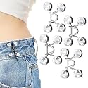 Pant Waist Tightener, Adjustable Waist Buckle Set, Extra Button for Jeans to Make Tighter, Instant Jeans Button Pins for Pants Jeans Skirts, (4, White Diamond Waist pin)