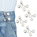 Pant Waist Tightener, Adjustable Waist Buckle Set, Extra Button for Jeans to Make Tighter, Instant Jeans Button Pins for Pants Jeans Skirts, (4, Flower Waist pin)