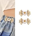 Pant Waist Tightener, Adjustable Waist Buckle Set, Extra Button for Jeans to Make Tighter, Instant Jeans Button Pins for Pants Jeans Skirts, (2, Golden Flower)