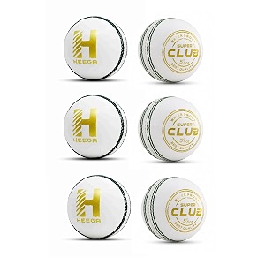 heega super club paint white 4 piece construction leather cricket ball pack of 6  suitable for practice game  tournament game